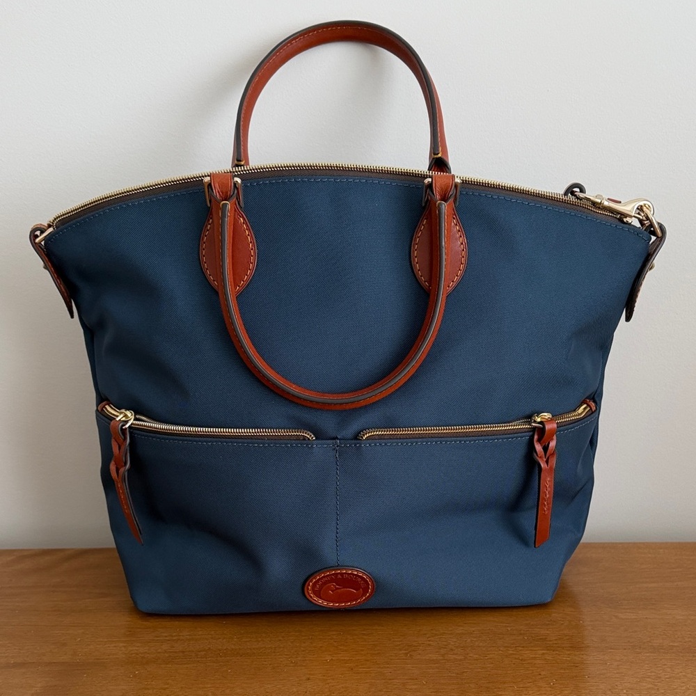 Dooney & Bourke Large Pocket Satchel with Brown Trim